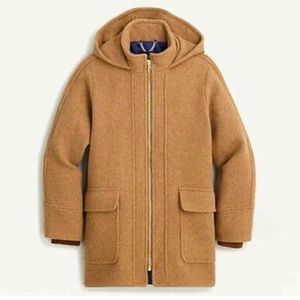 J.Crew Women's Tan Beige Italian Stadium Wool Blend Swing Coat Jacket Hood Xs
